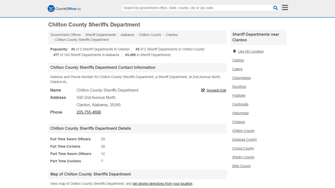 Chilton County Sheriffs Department - Clanton, AL (Address and Phone)