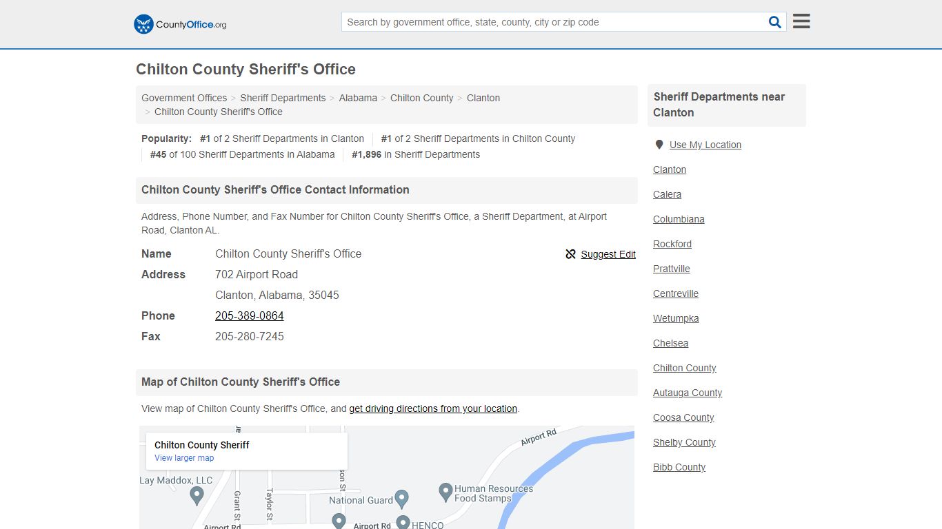 Chilton County Sheriff's Office - Clanton, AL (Address, Phone, and Fax)